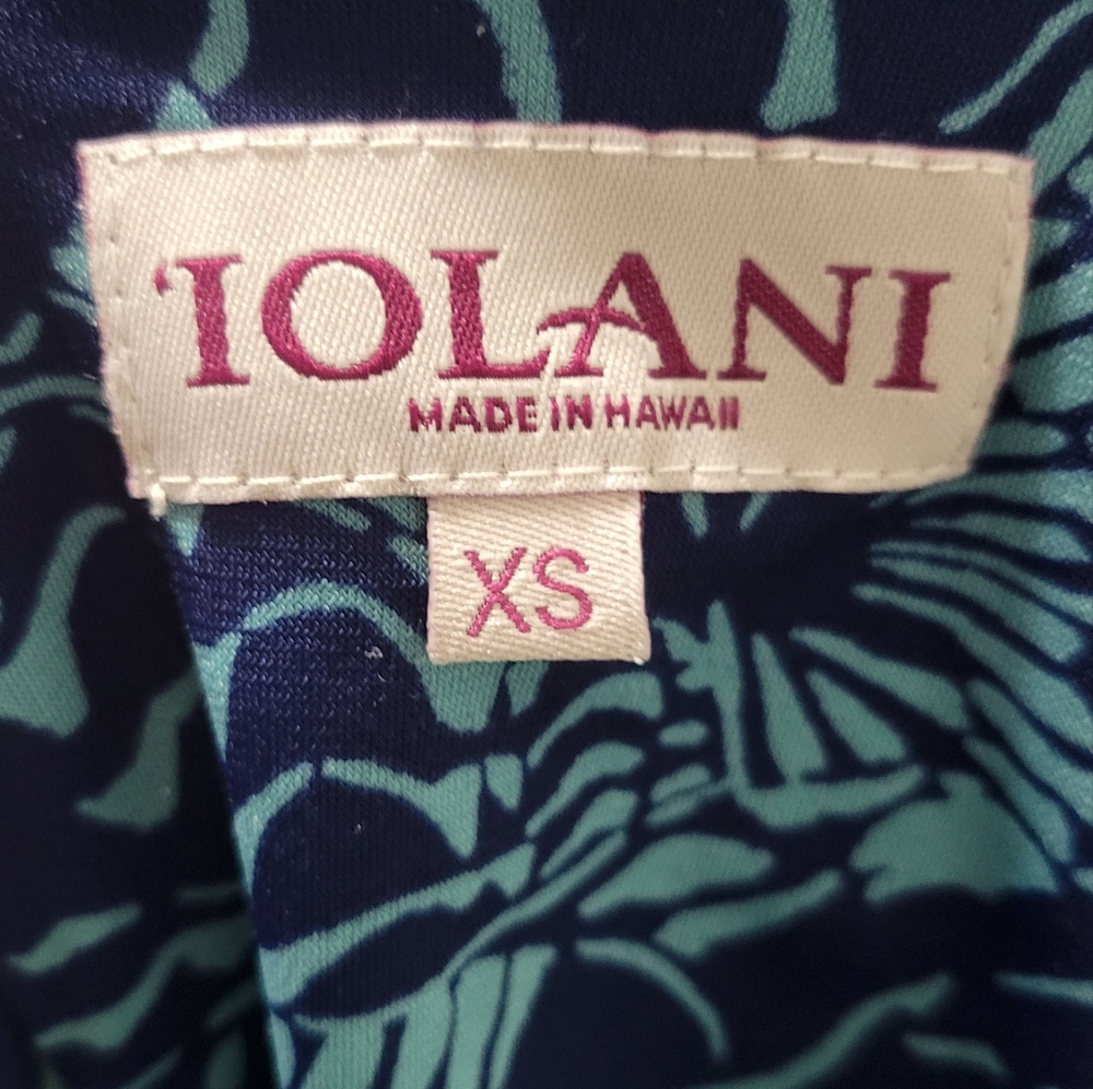 IOLANI Hawaii Blue Patterned Leaf Sleeveless Midi Dress XS - Picture 4 of 5